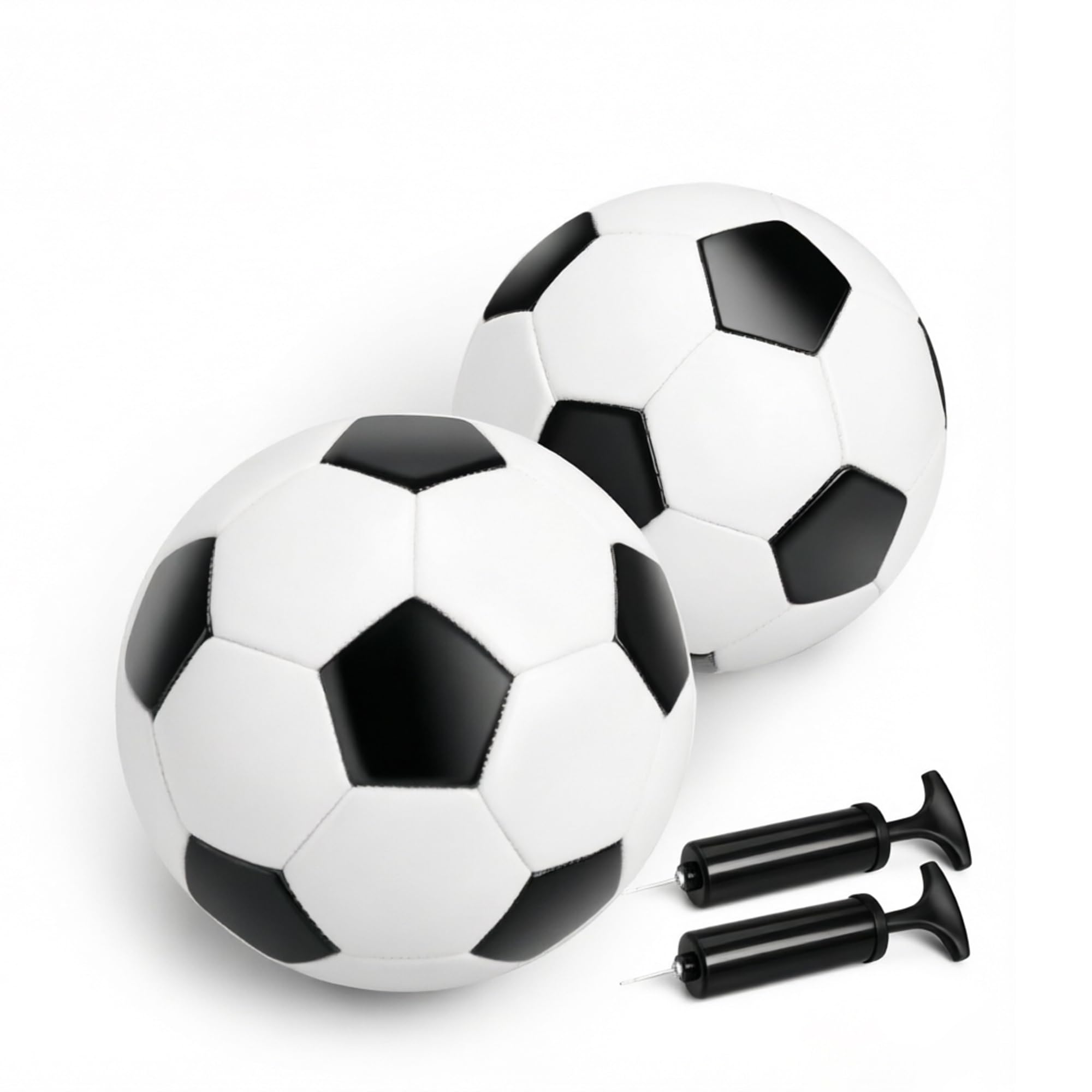Palloni da calcio taglia 2, classici neri e bianchi, confezione da 2 con pompe e sacchetti in rete | Progettato per i più piccoli e ideale per fratelli, attività genitore-figlio, giochi di calcio precoci e giochi in famiglia.