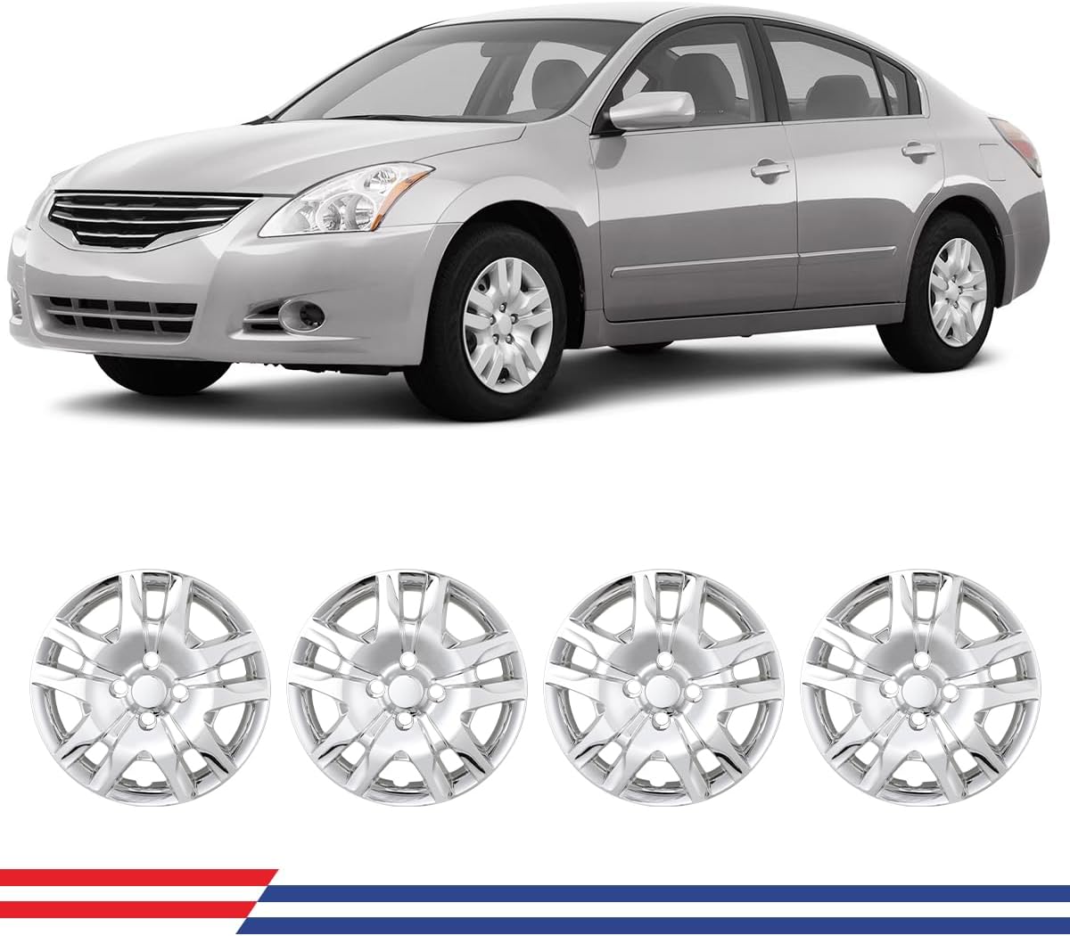 16” Chrome Hubcaps Fit for 2007-2012 Nissan SENTRA, Bolt-On Installation Wheel Rim Covers, Set of 4 ABS+PC Material Hub Caps - 16 Inch Chrome 4-Pack