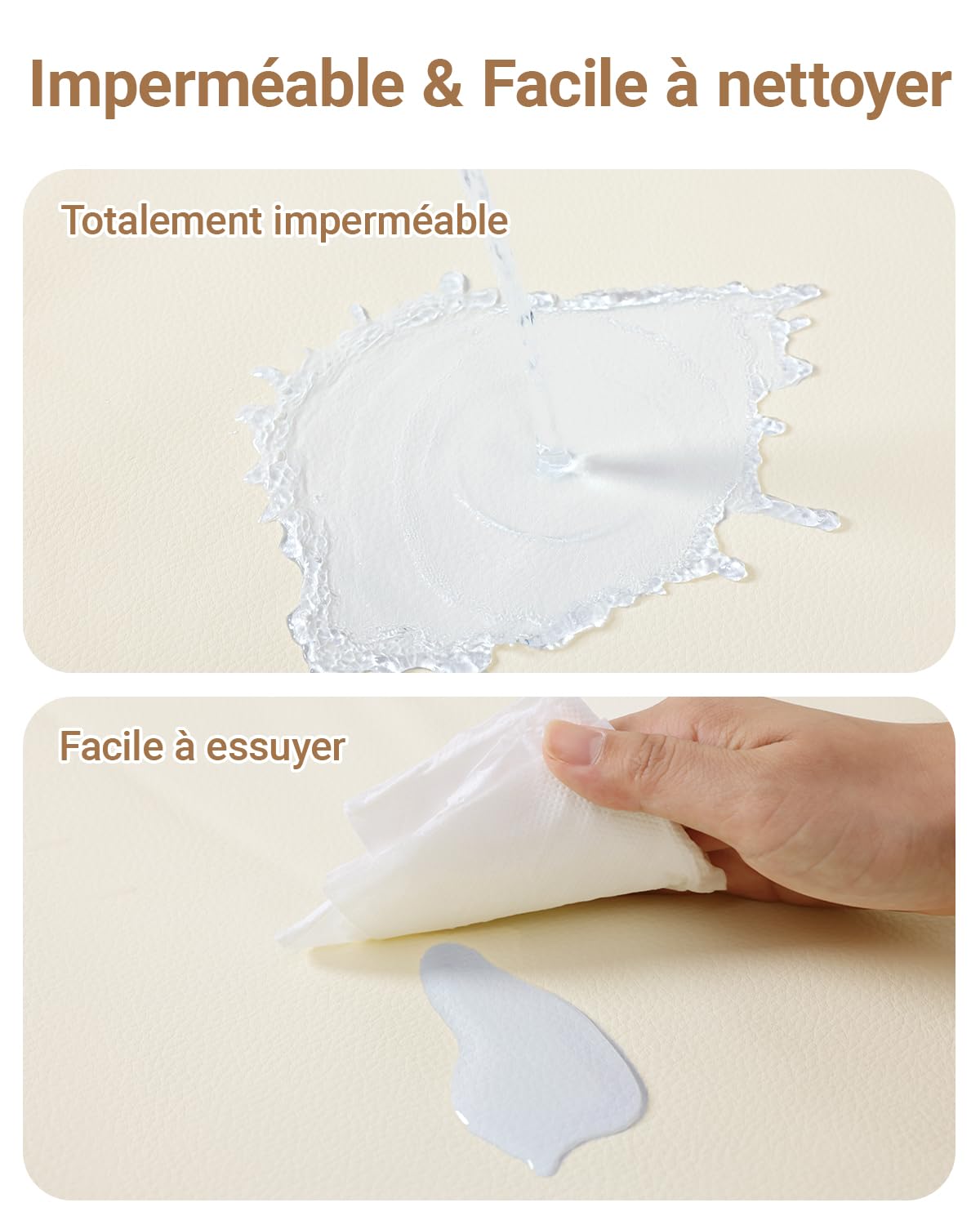 Imperméable Tapis D'eveil Bebe 127x127x3 cm, Beige Tapis de Jeux Bebe en Similicuir pour Chambre D'enfant, Dessous Antidérapant, Facile D'entretien, Tapis de Jeu pour Enfants pour Parc