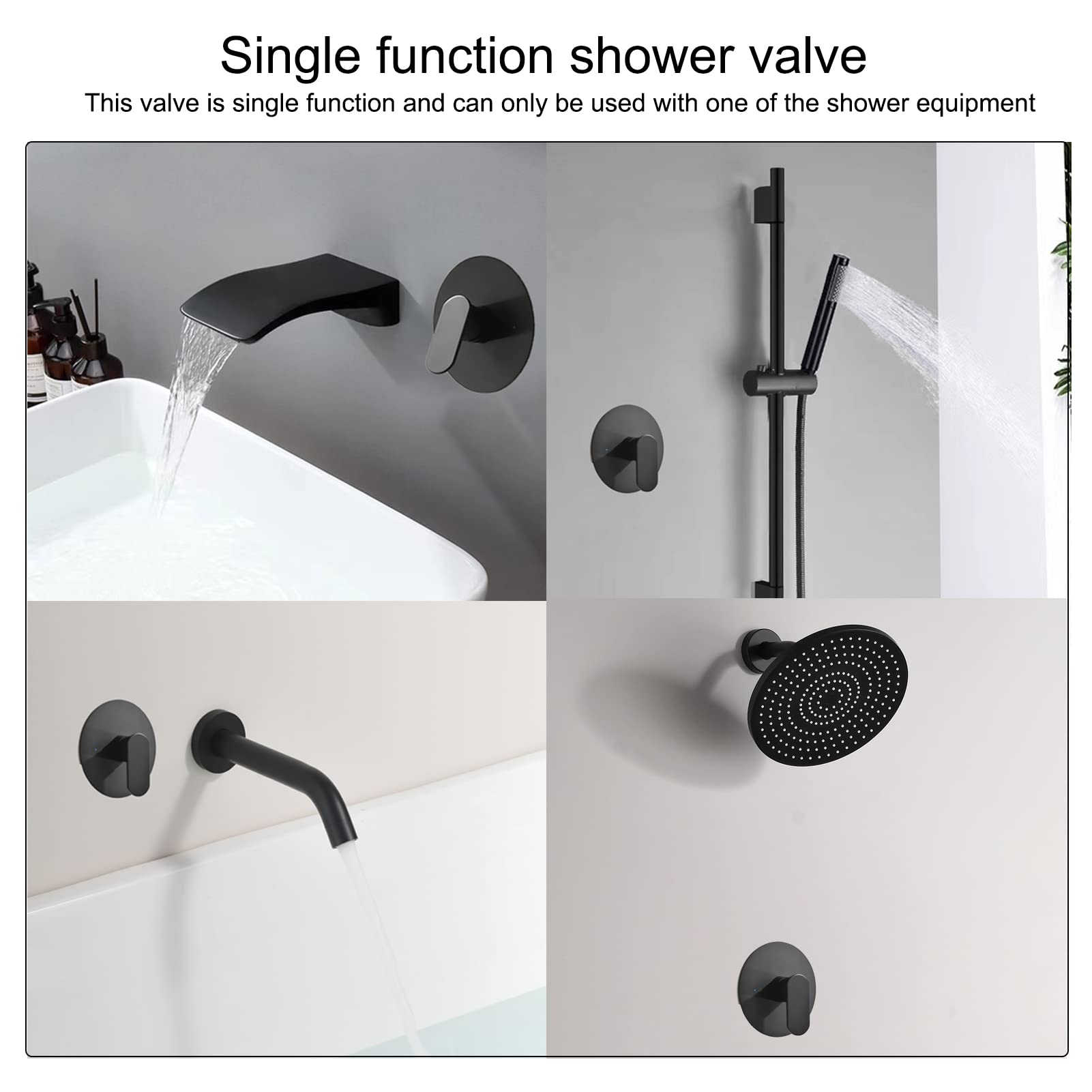SUBEIXI Shower valve Mixer,Single Function Matte Black Round Shower Handle Valve,Shower Valves Wall Mount Faucet Shower Rough-In Valve Bathroom Trim Kit