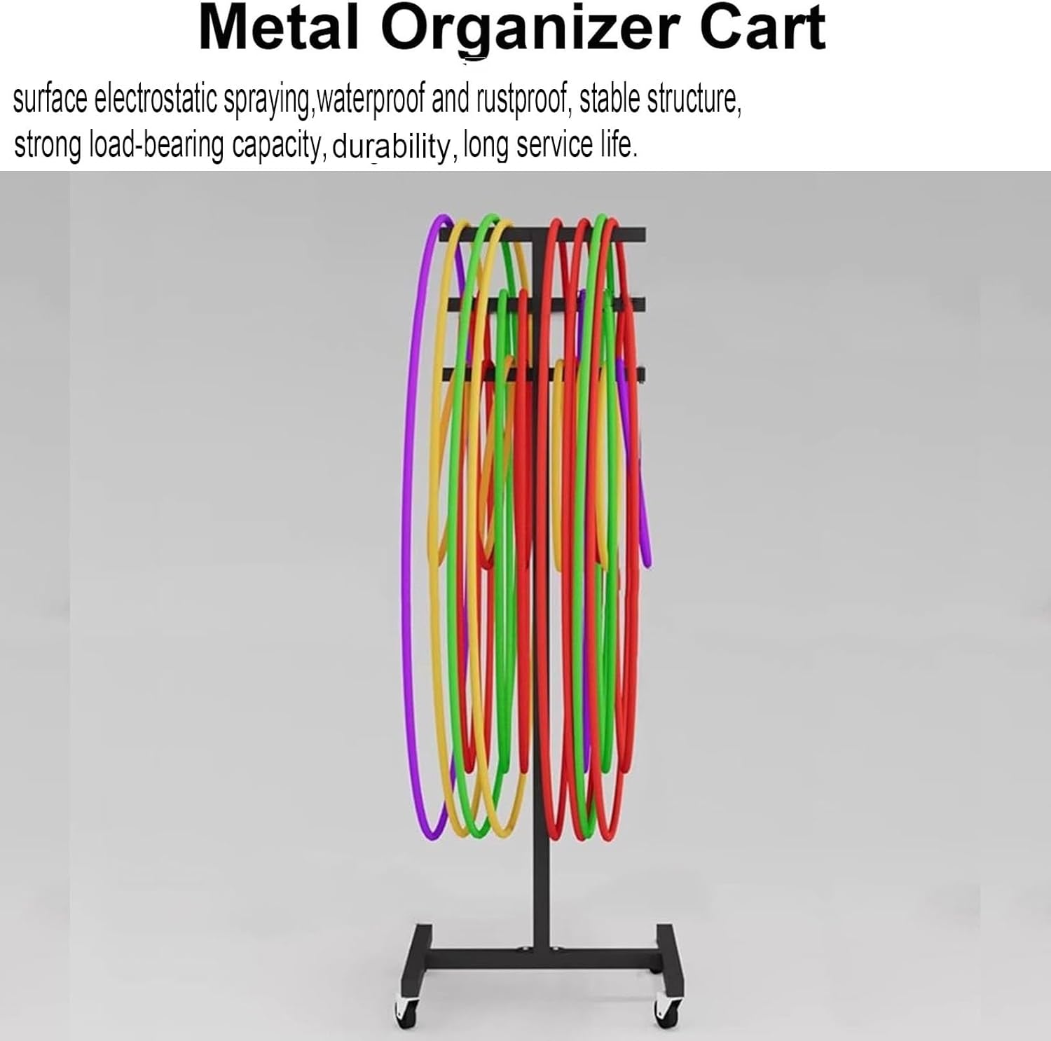 Metal Mobile Hula Hoop Holder Stand, Jump Hoop Rope Storage Rack, Space Saving Hula Hoop Organizer Cart, Hula Hoop Display Stand, for School Home Gym Office