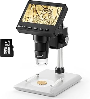 TOMLOV DM43 Coin Microscope | 4.3" LCD Digital Microscope 1000x, IPS Screen, 8 LED Lights, PC View, Windows Compatible(32GB microSD Card Included)