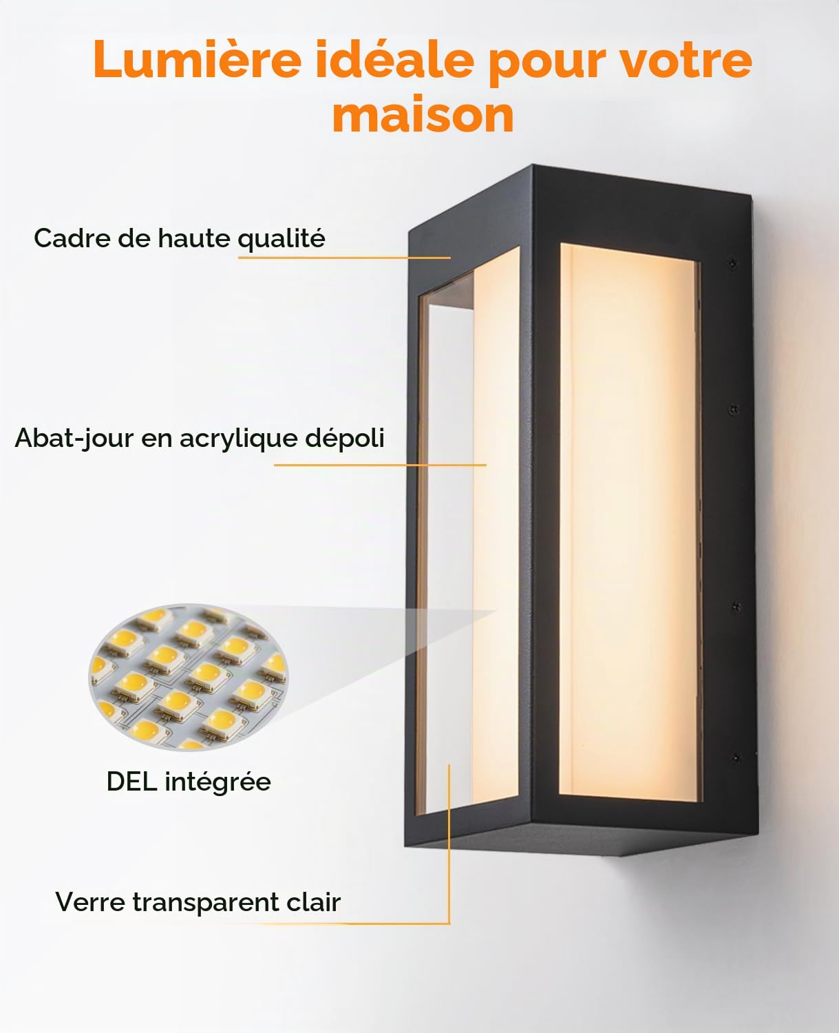 FTL LED Applique Murale Exterieur, 12W Luminaire Exterieur, 3000K Blanc Chaud LED Eclairage Exterieur, Moderne Etanche Luminaire Murale, Noir LED Lampe Exterieur Murale pour Terrasse Entrée Jardin