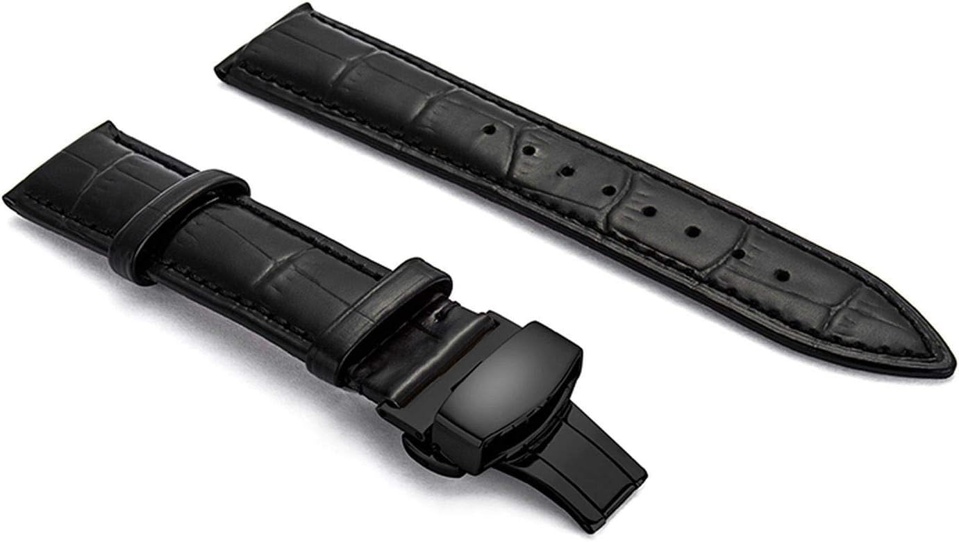 20mm Leather Watch Band Strap Fits Alpinist SARB017 SARB017J SARG005 SARG005J Black Deployment Silver Buckle