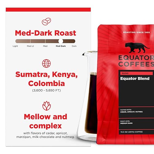 Miniatura 3 de Equator Coffees, Equator Blend - Café de grano entero, tostado medio oscuro, tostado fresco, notas de sabor suave a chocolate y nuez moscada,