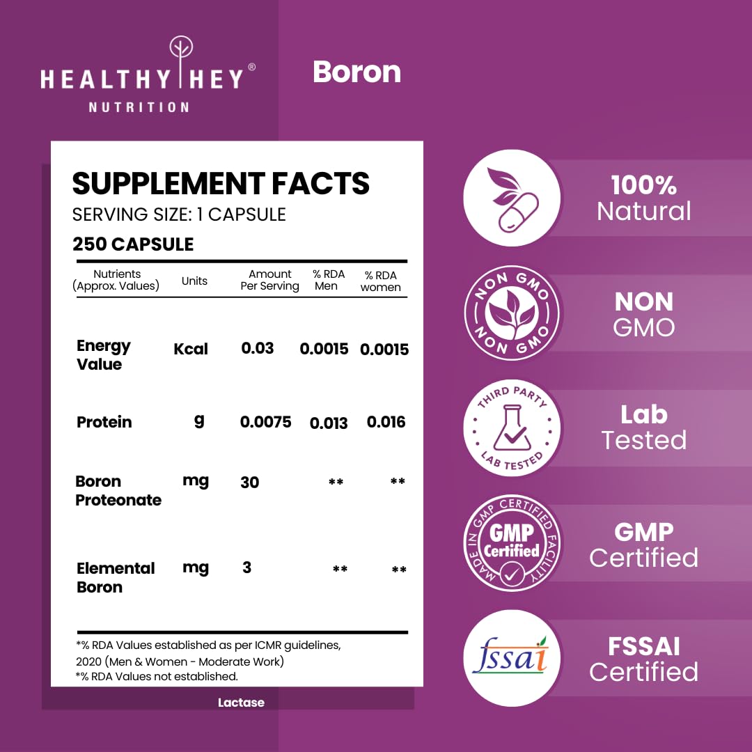 HealthyHey Nutrition Boron Advanced Chelated - 250 Veggie Capsules - Gluten Free, Non-GMO
