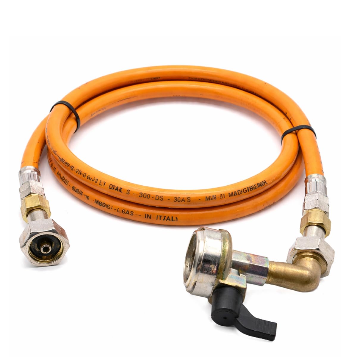 LPG Hochdruck-Gasschlauch 1,5m orange - 27mm 90° abgewinkelt Clip-On Gasflaschenadapter auf 21,8mm LH, ohne Rückschlagventil