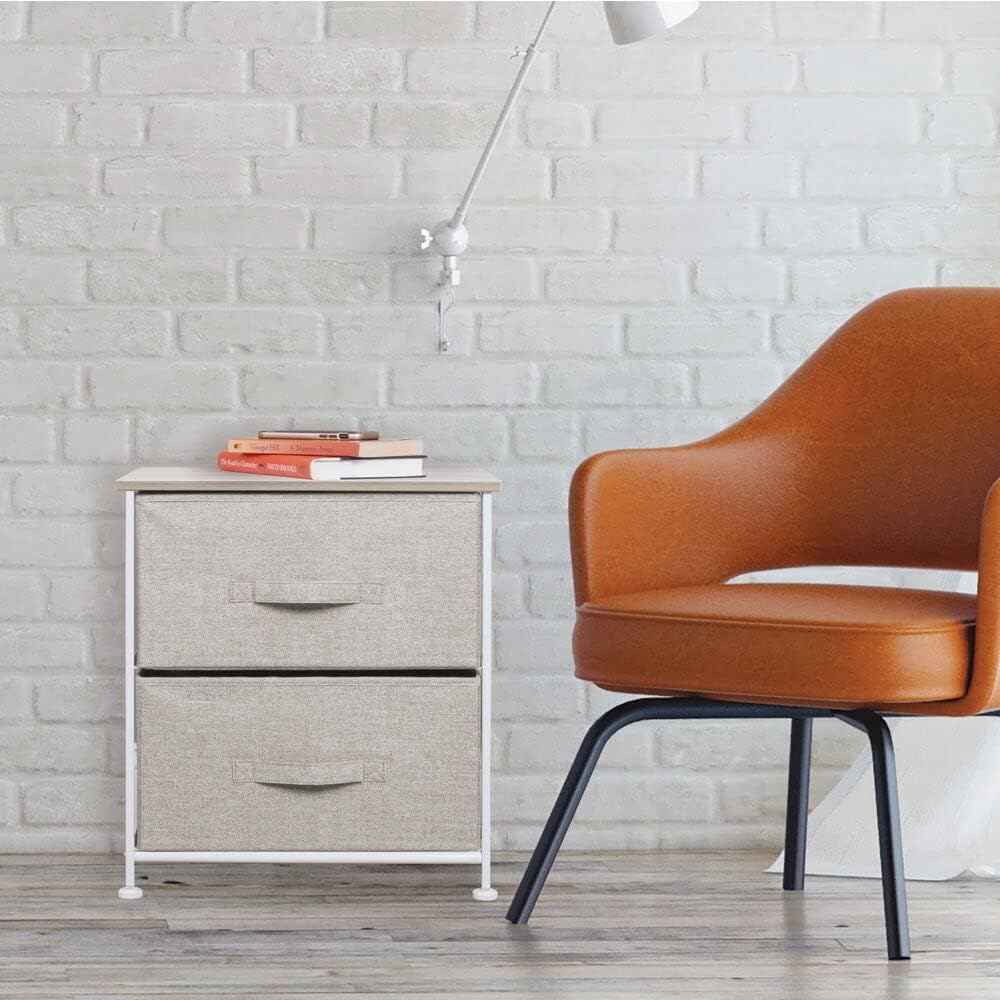 mDesign Small Storage Dresser End/Side Table Night Stand with 2 Removable Fabric Drawers - Organizer for Bedroom, Living Room, Closet - Hold Clothes, Linens, Accessories, Lido Collection, Linen/Tan