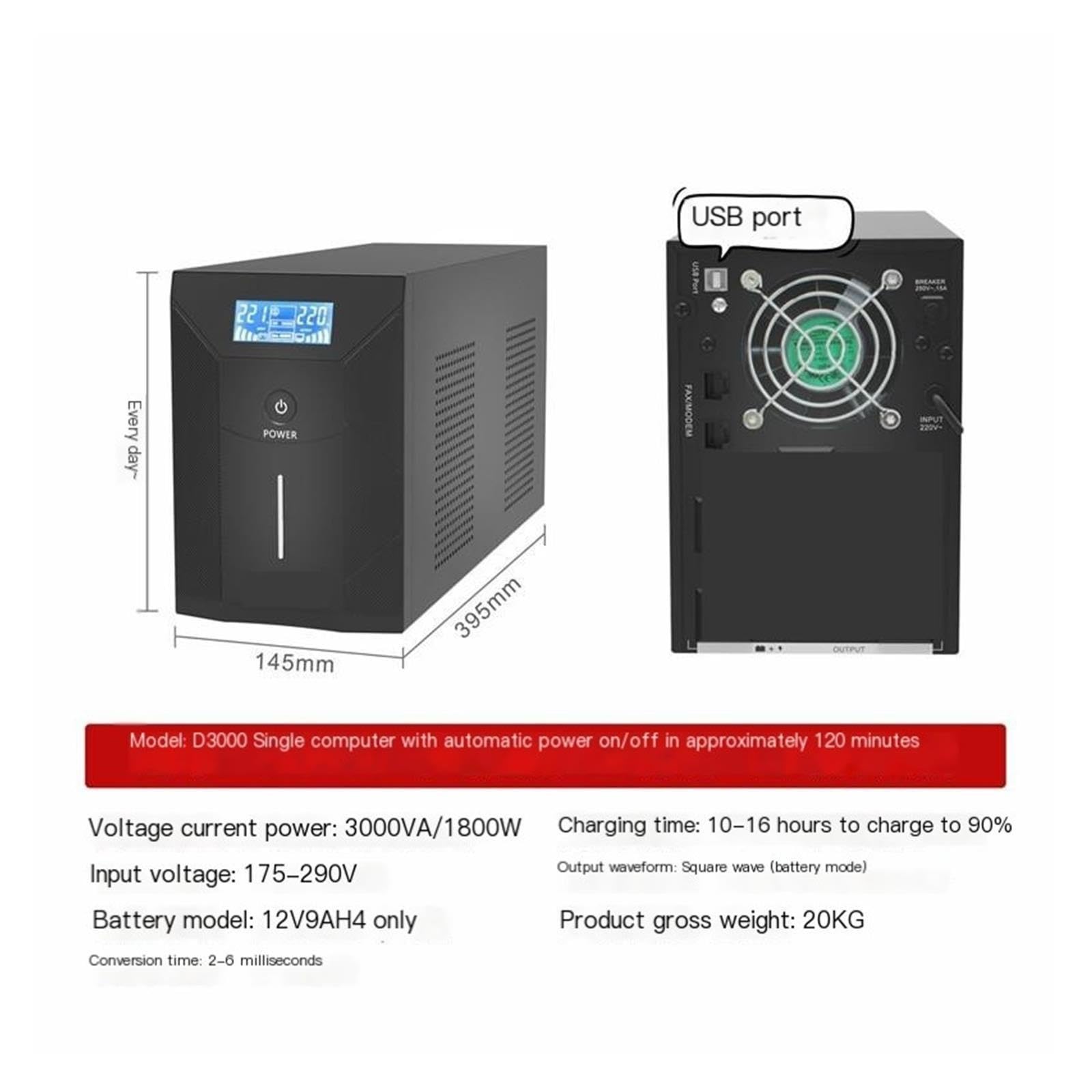 Gruppo di continuità D3000, UPS tower da 1800W 3000VA