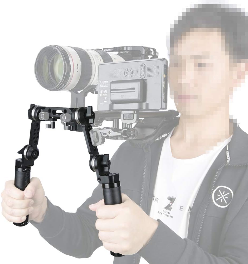 NICEYRIG Leather Rosette Handle Handgrip Kit with Rosette Extension Arm, 15mm Dual-Rod Clamp for 15mm DSLR Shoulder Rig Support