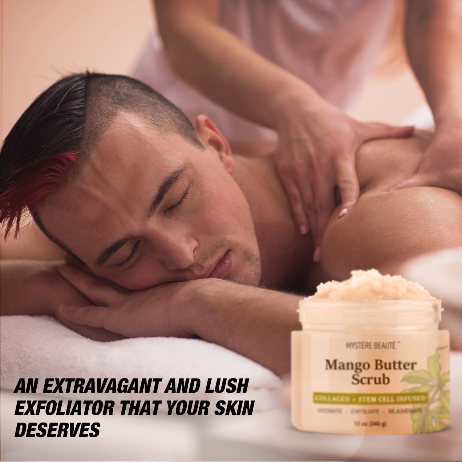 Mango Butter Body Scrub with Collagen and Stem Cells 12 oz - Exfoliating Salt Scrub for Cellulite - Deep Cleansing for Acne, Scars, Wrinkles - Moisturizes Skin : Beauty & Personal Care