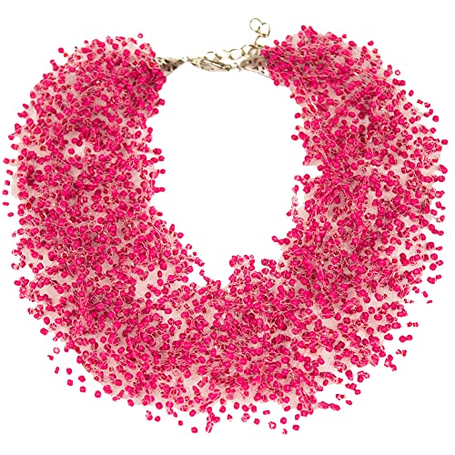 Handmade Pink Magenta multi strand necklace Bib women jewelry Chunky fuchsia statement necklace beaded Unique Designer
