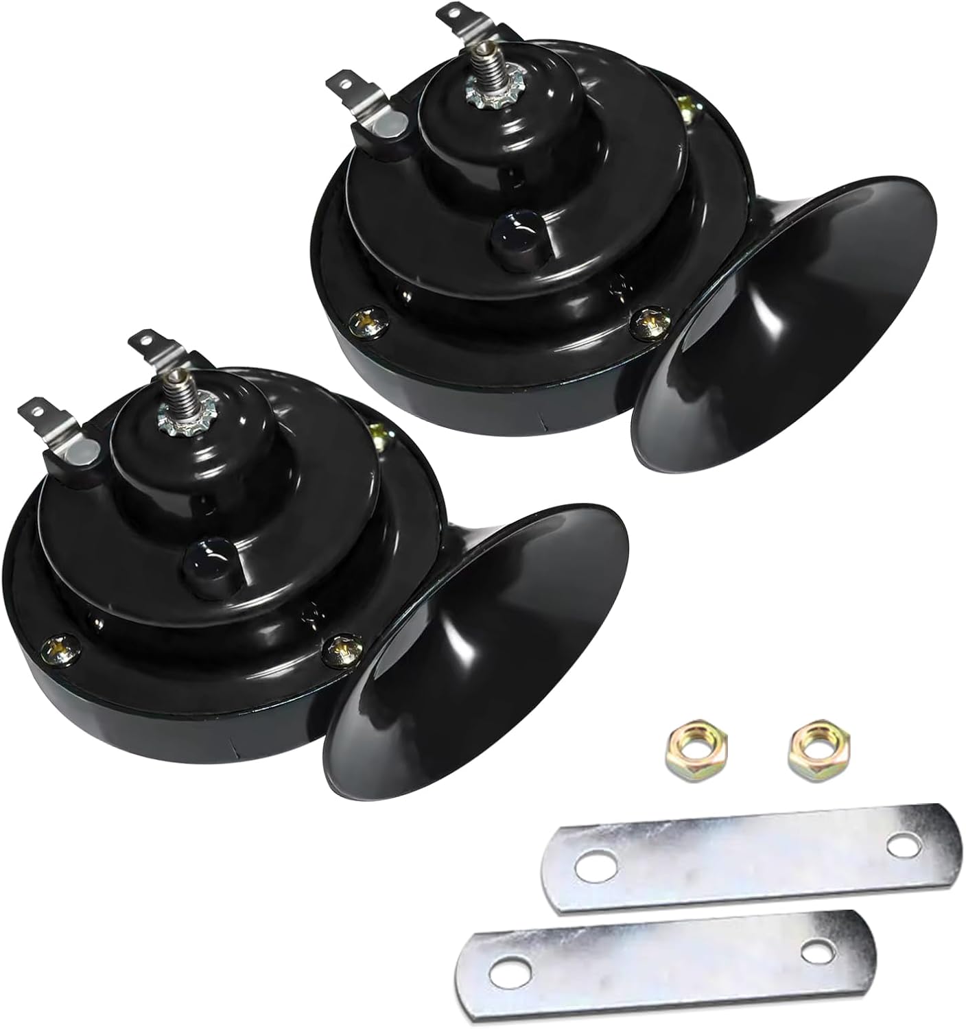 HAOBO 2PCS 300DB Super Loud Train Horns, 12V Loud Dual-Tone Waterproof Electric Snail Horn Kit, Car Air Electric Snail Double Horn Car Accessories Universal for Any 12V Vehicles Motorcycle Boat