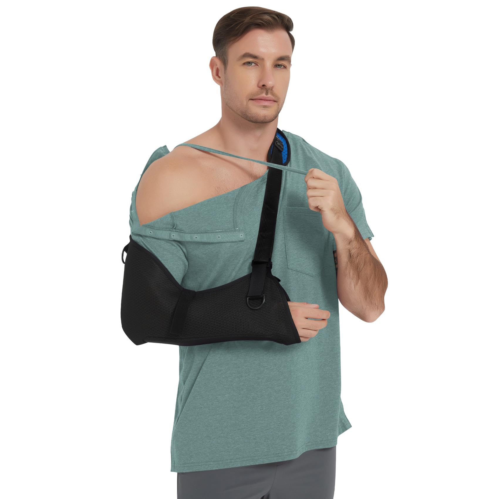 Men's Post Shoulder Surgery Shirts Short Sleeve, Tear Away Adaptive Clothes After Rotator Cuff Chemo Port T Shirt Tops (Linen Green,S)