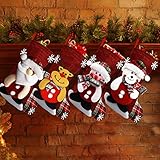 JYTZ Medias de Navidad, 4 Piezas Calcetín de Navidad Chimenea Bolsa de Regalo Calcetines Navideños Decoración Tema de Felpa 3D Papá Noel, Muñeco de Nieve, Reno, Oso