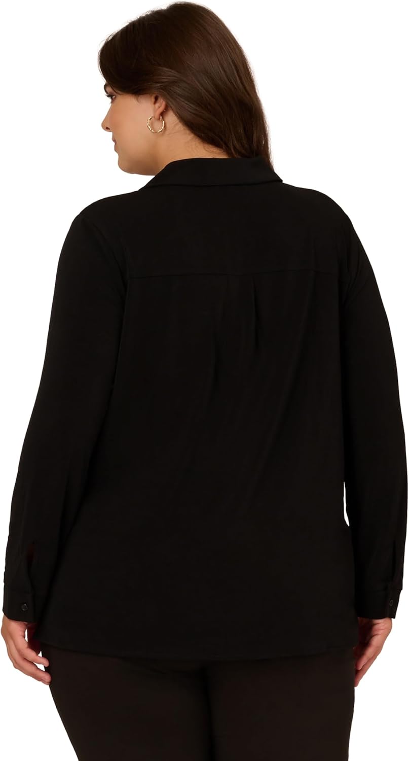 Adrianna Papell Womens Knit Utility Top with Long Sleeves and Chest Pockets - Image 2
