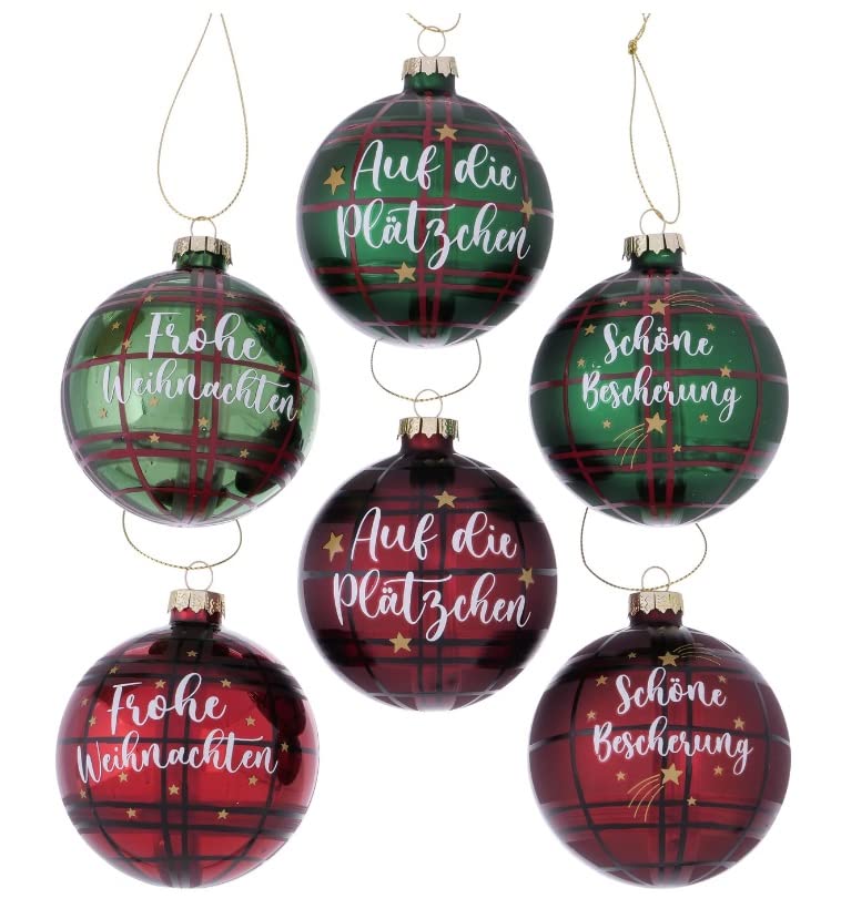 6 STK Weihnachtskugeln 8cm Karo grün Weiss rot kariert Tartan n505...