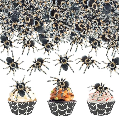 80 Stück Halloween Spinnen Kuchendeko,Spinnen Cupcake Topper | 40 Essbare Spinnen Deko+40 Spinnen Cupcake Topper,für Halloween Party Kuchen Deko