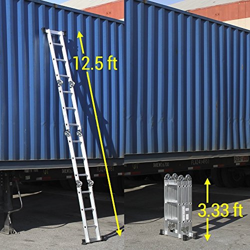 Safeplus Aluminum Lightweight Multi Task Ladder, 3.3ft Multi Purpose Folding Scaffold Ladder, 12.5ft Multi-Purpose Extension Work Step Ladder-MAX Weight 330 LBS