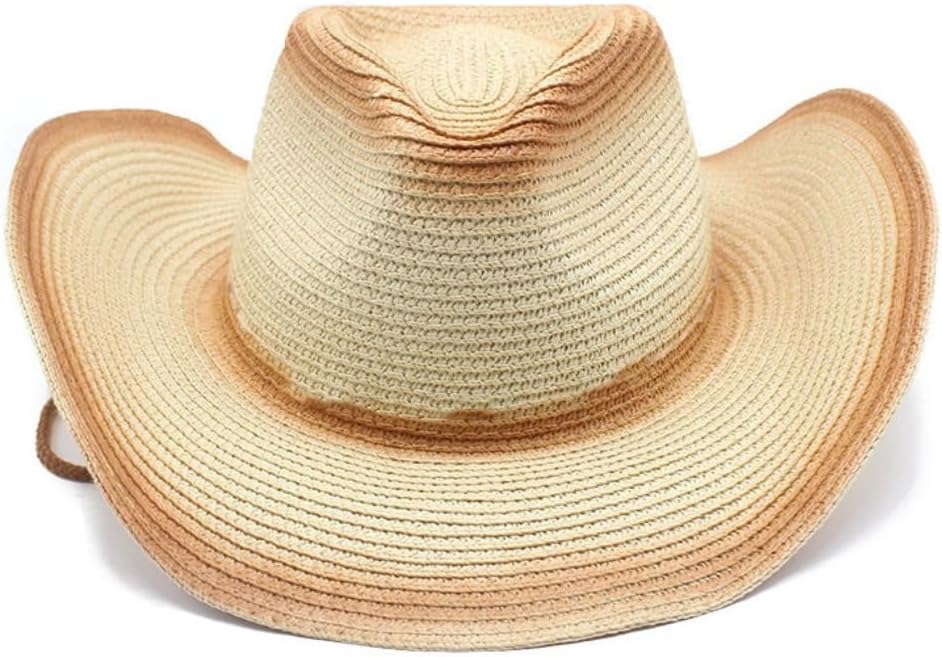 Western Straw Cowboy Hat, Wide Brim Sun Protection, Khaki Brown