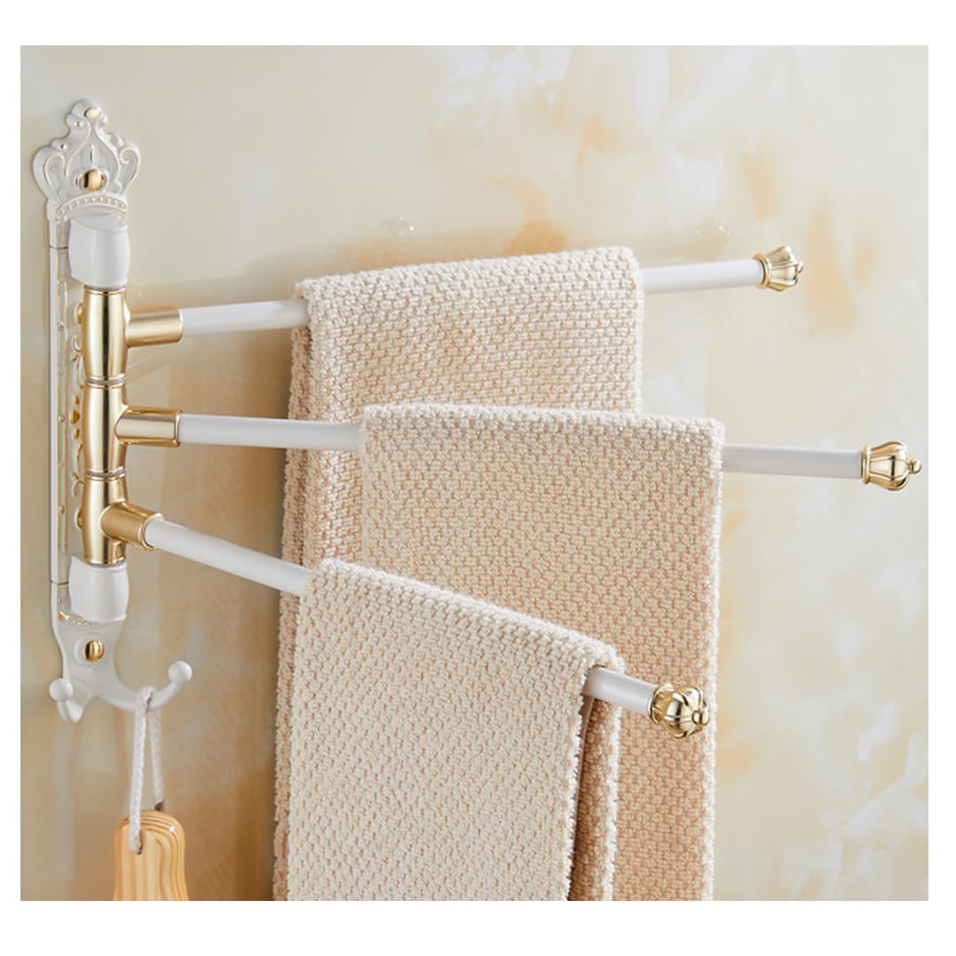 LMYSXAOZ Bath Towel Holder Vintage Style Gold White Swing Out Bar, Bathroom Hand Rack 4-Bar Folding Arm Swivel Hanger Wall Mount Organizer White-3bar