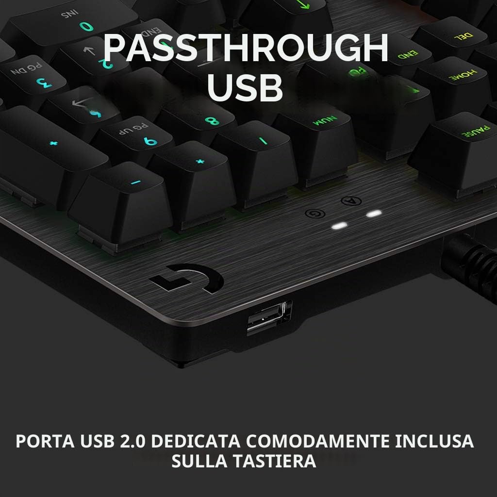 Logitech G Tastiera meccanica da gioco 512, switch lineari GX-Red GX, illuminazione RGB LIGHTSYNC, pass-through USB, alloggiamento in alluminio, tasti F programmabili, layout scandinavo - nero