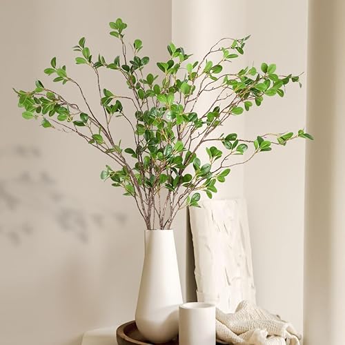 Miniatura 5 de EDIMENS 4 paquetes de ramas de ficus artificiales de 41.7 pulgadas, tallos sintéticos, ramas de eucalipto, ramas de hojas sintéticas, tallos verdes,