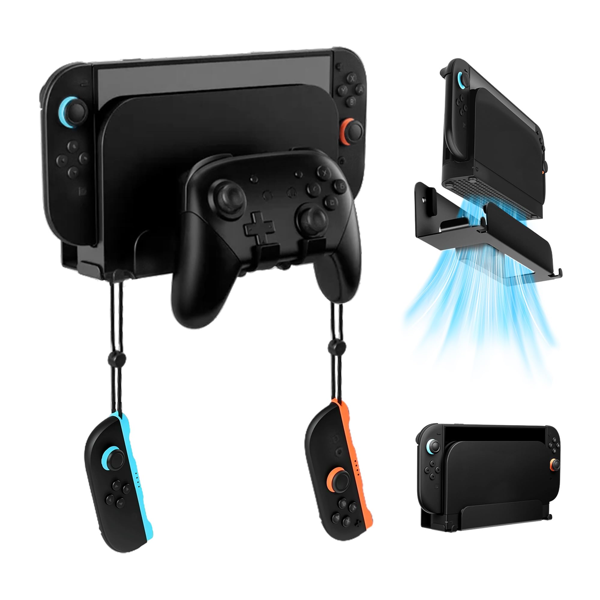 Mcbazel NS Switch 2 Wall Mount & Shelf Bracket, Metal Switch 2 Mount with Ventilation, Joy Con Controllers Hooks & Screw Kit (Black)