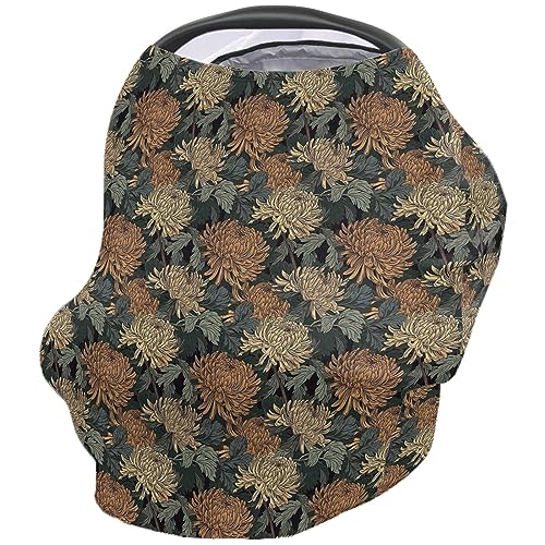 Nursing Cover for Breastfeeding Scarf, Yellow Flower Leaves Vintage Baby Car Covers Super Soft Multi Use for Canopy Shopping Cart Cover Blanket Stroller Cover