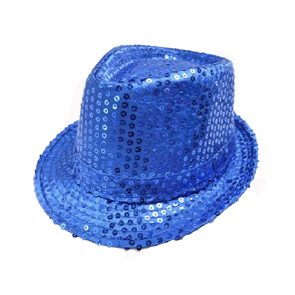 HooyiWomen Man Glitter Sequin Fedora Trilby Cap Costume Stage Dance Jazz Hat, Spphire Blue