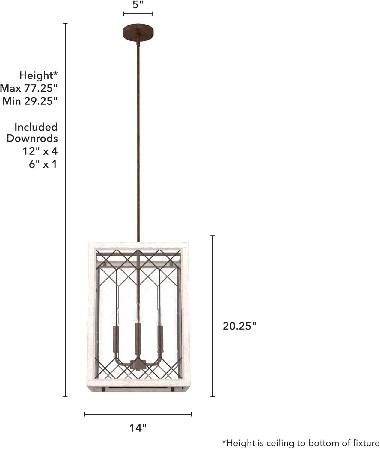 Hunter - Chevron 4-light Textured Rust, Medium Size Pendant Light, Dimmable, Rectangle Shaped, for Bedrooms, Kitchens, Dining, Living Rooms - 19372