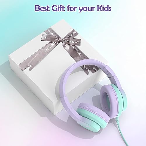 Miniatura 5 de Auriculares para niños, auriculares con cable para niños sobre la oreja con micrófono, limitador de volumen de 8594 dB para niñas y niños,