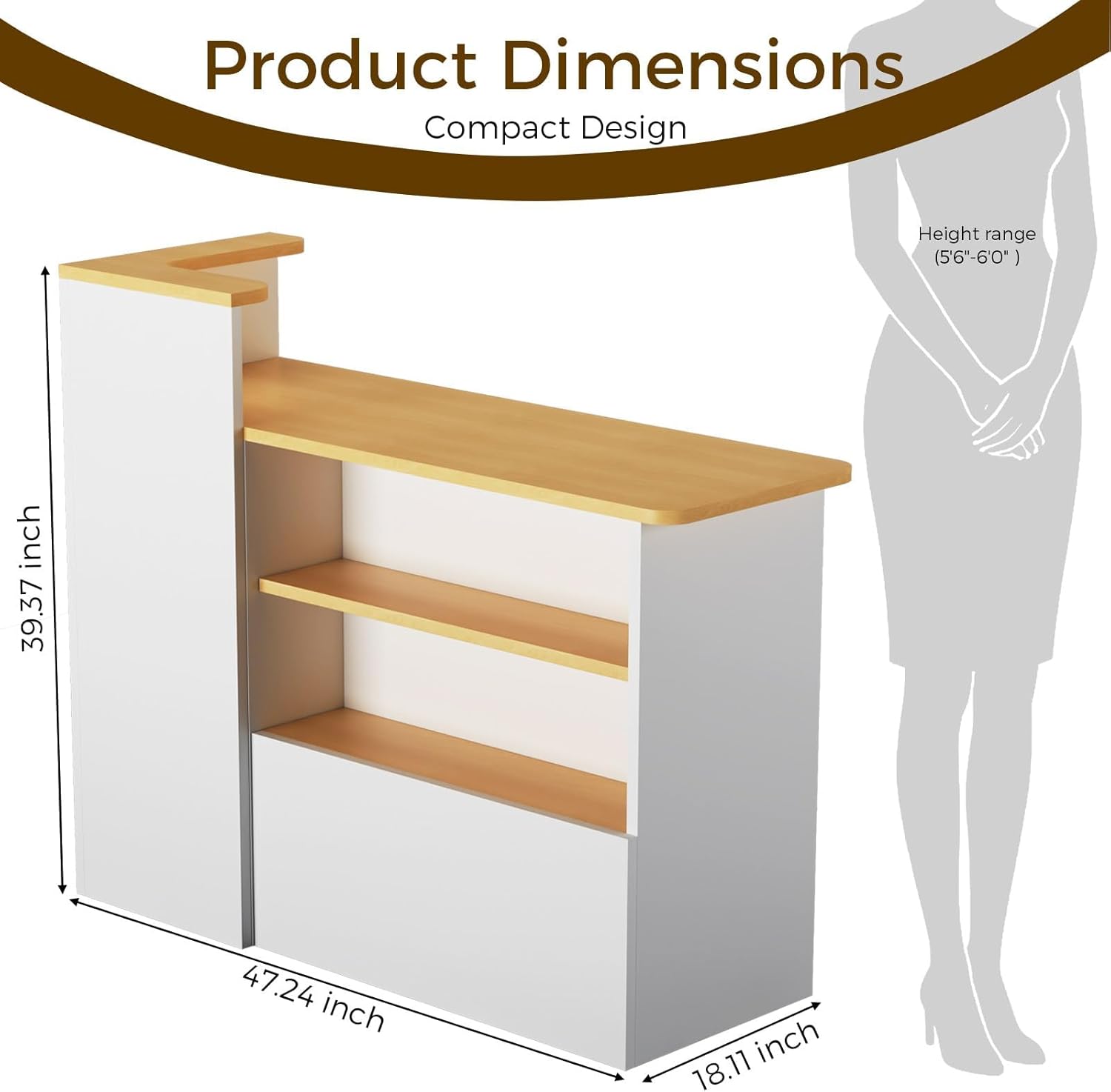 47" Reception Desk with LED Lighting, Lockable Drawer, Open Shelves & Door Cabinet, Front Desk Counter for Salon, Retail & Office (White, Left, 47.24" W x 18.11" D x 39.37" H)