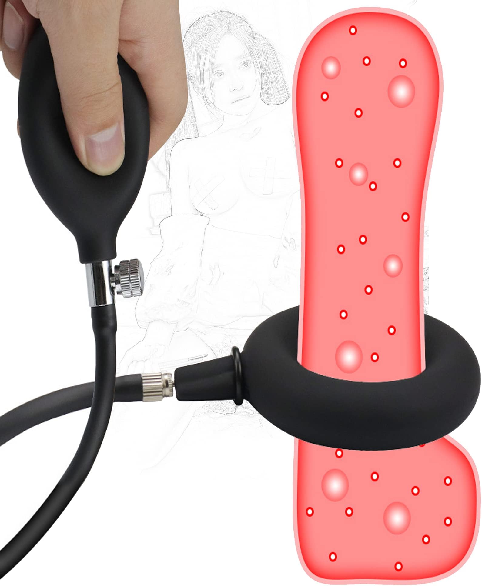 Inflatable Urethra Dilator Inflatable Cock Ring Stretchy Testicle Ring with Pump Silicone Extension Penis Plug Cock Ring Increased Erection Catheter Prostate Massage SM Sex Toy for Men