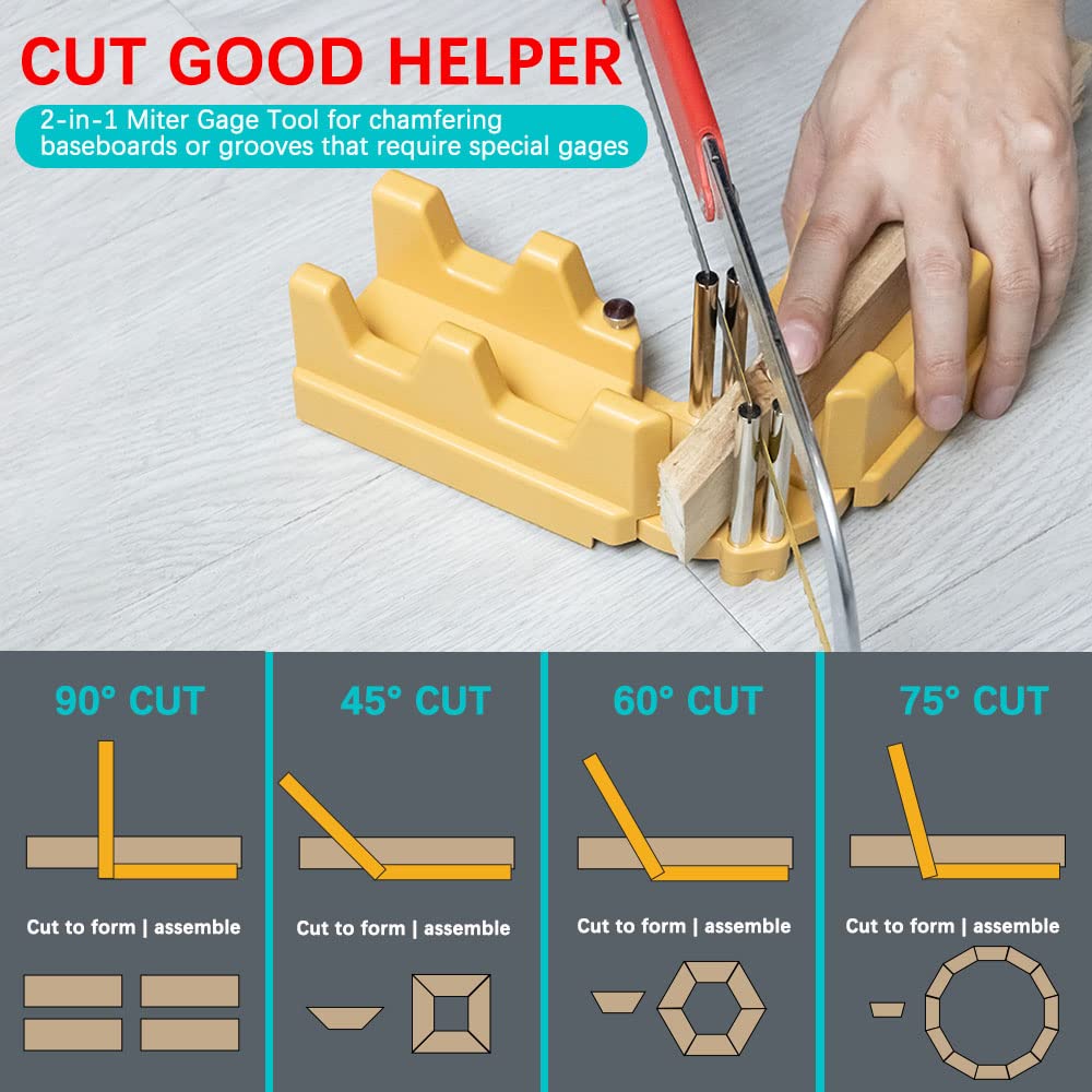 2-in-1 Mitre Measuring Cutting Tool, Miter Saw Protractor Tool, Precise Mitre Angles Cutting Tool, Measuring Template Instrument Home Supplies (Yellow)