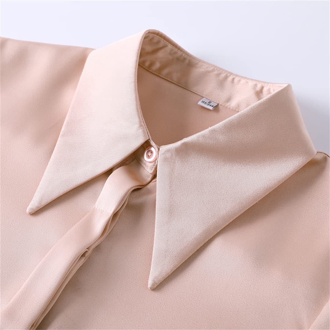 Camisa con Botones para Mujer Blusa de Negocios con Cuello en V de Manga Corta para el Trabajo Oficina Camisa de satén Formal de Verano