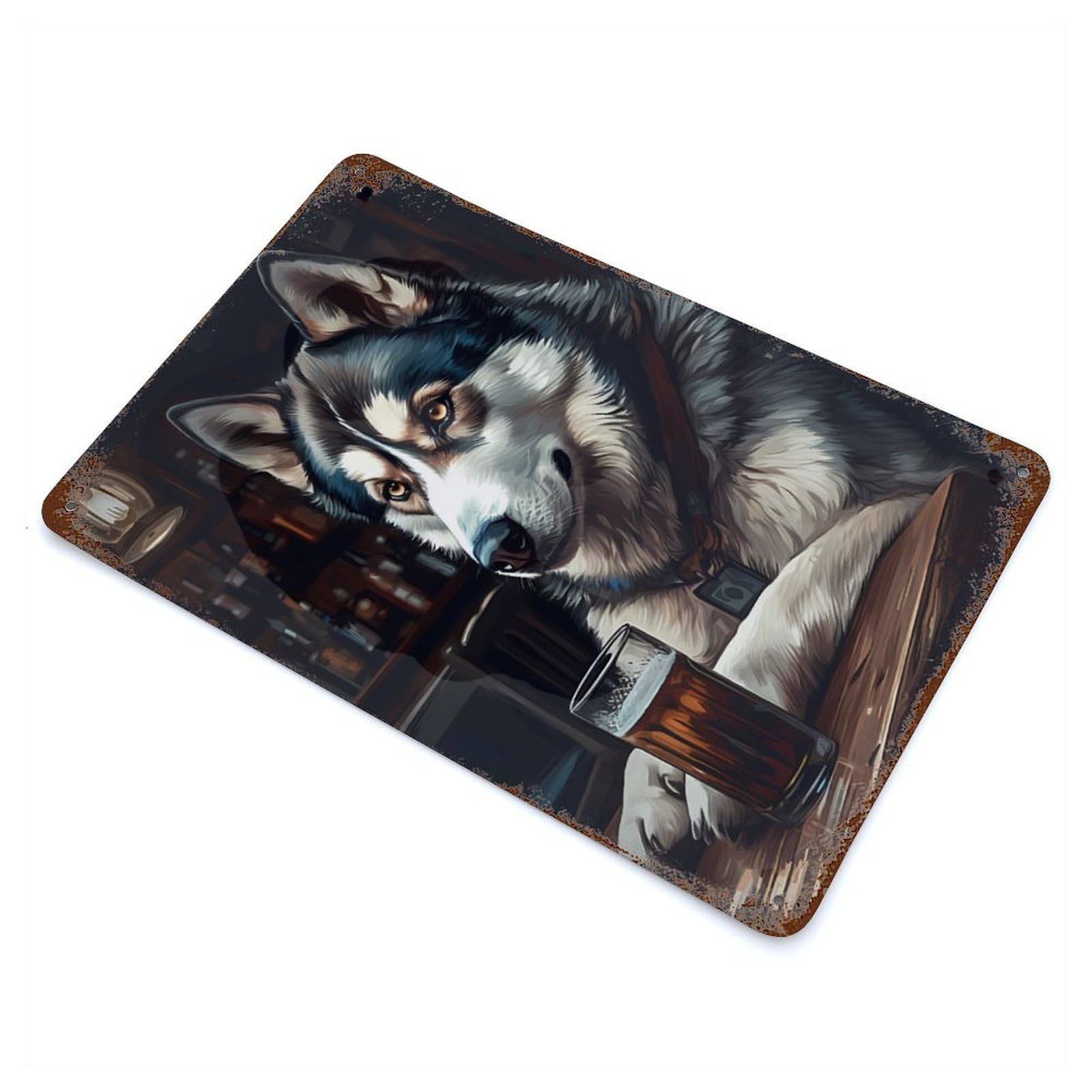 Distressed Metal Wall Sign Husky Beer 11.8"x7.9", Vintage Wall Decor for Garage, Bar And Workshop Decor