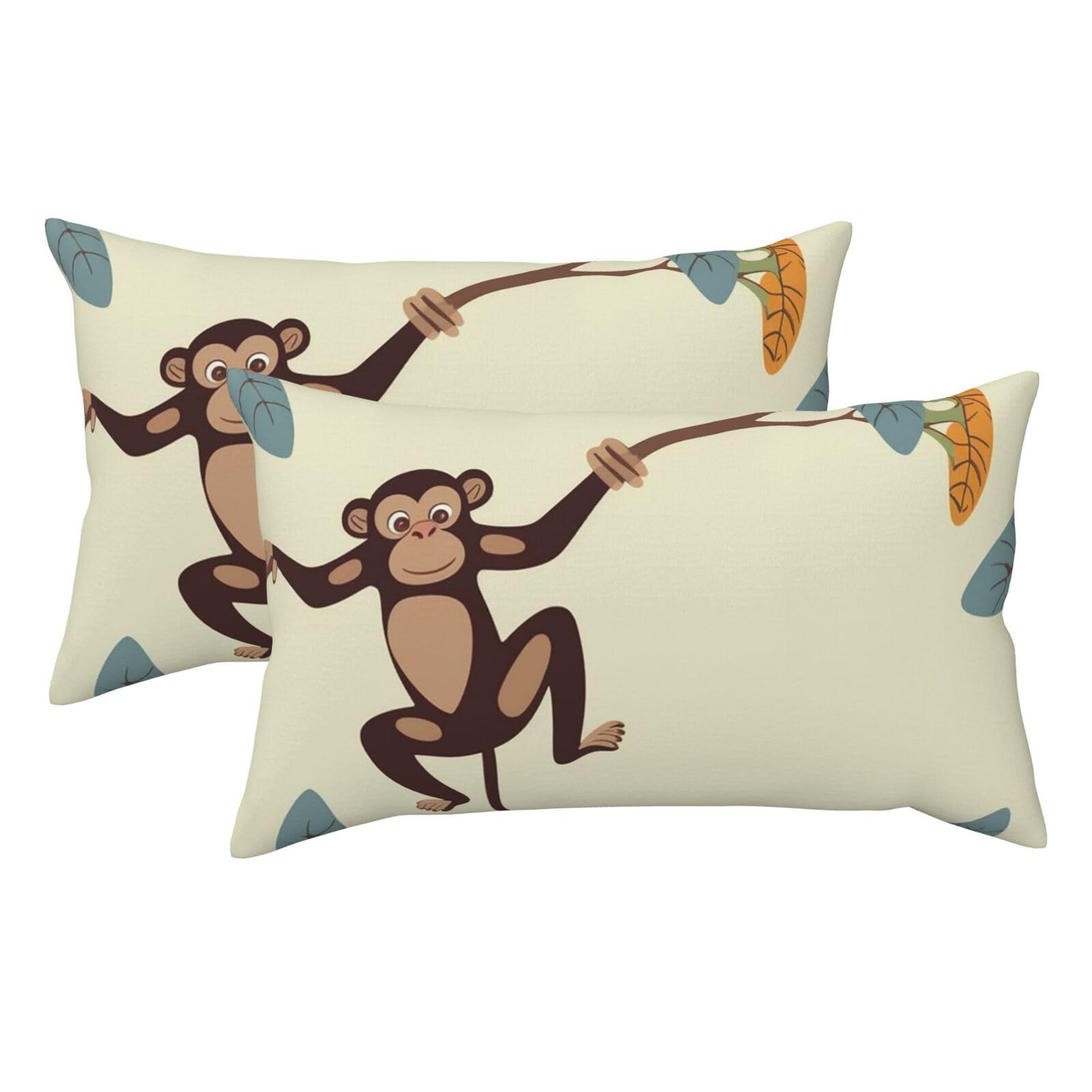2 Pack King Size Pillow Cases for Hair and Skin Soft Breathable Pillow Case Covers with Hidden Zipper Monkey Hanging on Tree Branch Pillowcase 20x36 Inches Pillow Covers for Sleeping Gift