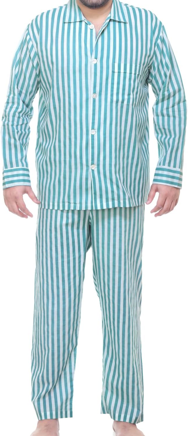 Huar Men's 100% Cotton Pajamas Sets Long Sleeve Top and Pants Button Down Sleepwear Loungewear Pjs set with Pockets - Image 2