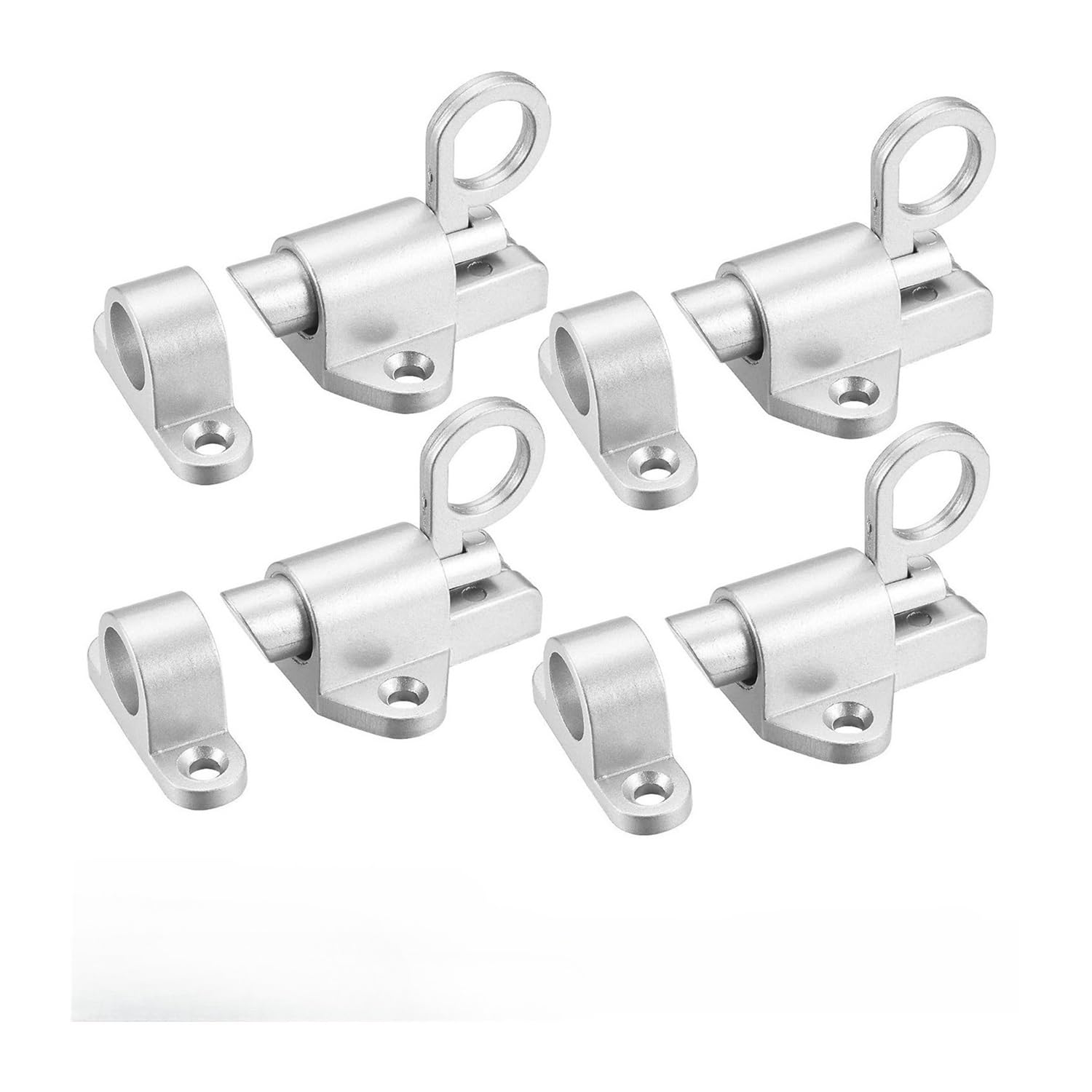 Eowstar Silver Pack Of 4 Automatic Spring Latches, Push Bolt Sliding Locks For Gate