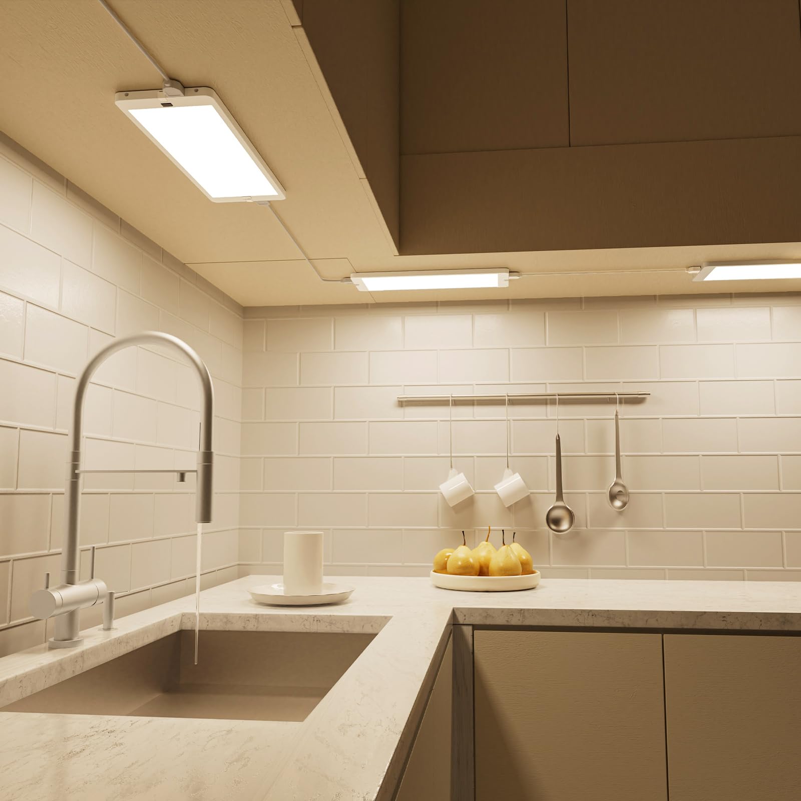 LED Unterbauleuchte Unterschrank Küche Lampe Flach Dimmbar für Küchenschrank Arbeitsplatte Küche, 3er Anschließbare Lampen mit Berührungsloser Schalter, 230V, 5 Beleuchtungsfarb Modi