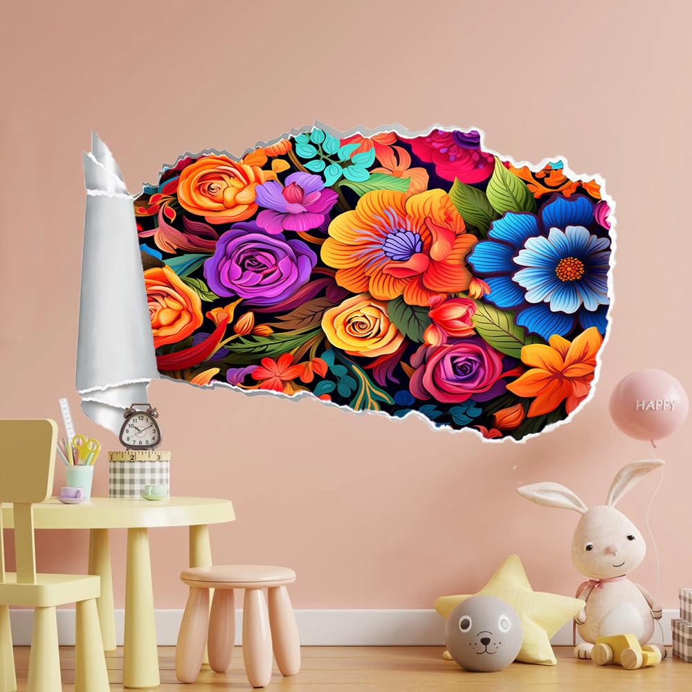3D Durchbruch Wandtattoo Mädchen Kinderzimmer Blumen Wandaufkleber Dekorative Anlage Wandsticker für Junge Teenager Zimmer Wohnzimmer Schlafzimmer Wandbilder Deko