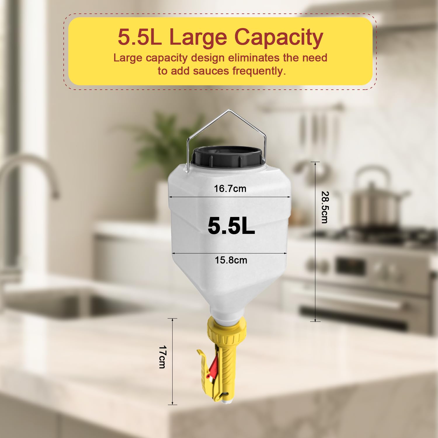 Dispenser di salse da appendere, 5,5 l, quadrato, ricaricabile, dispenser per condimenti