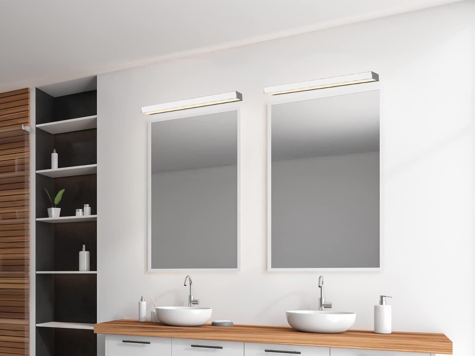 Set di 2 lampade da parete per bagno Up and Down in argento cromato, lunghezza 60 cm