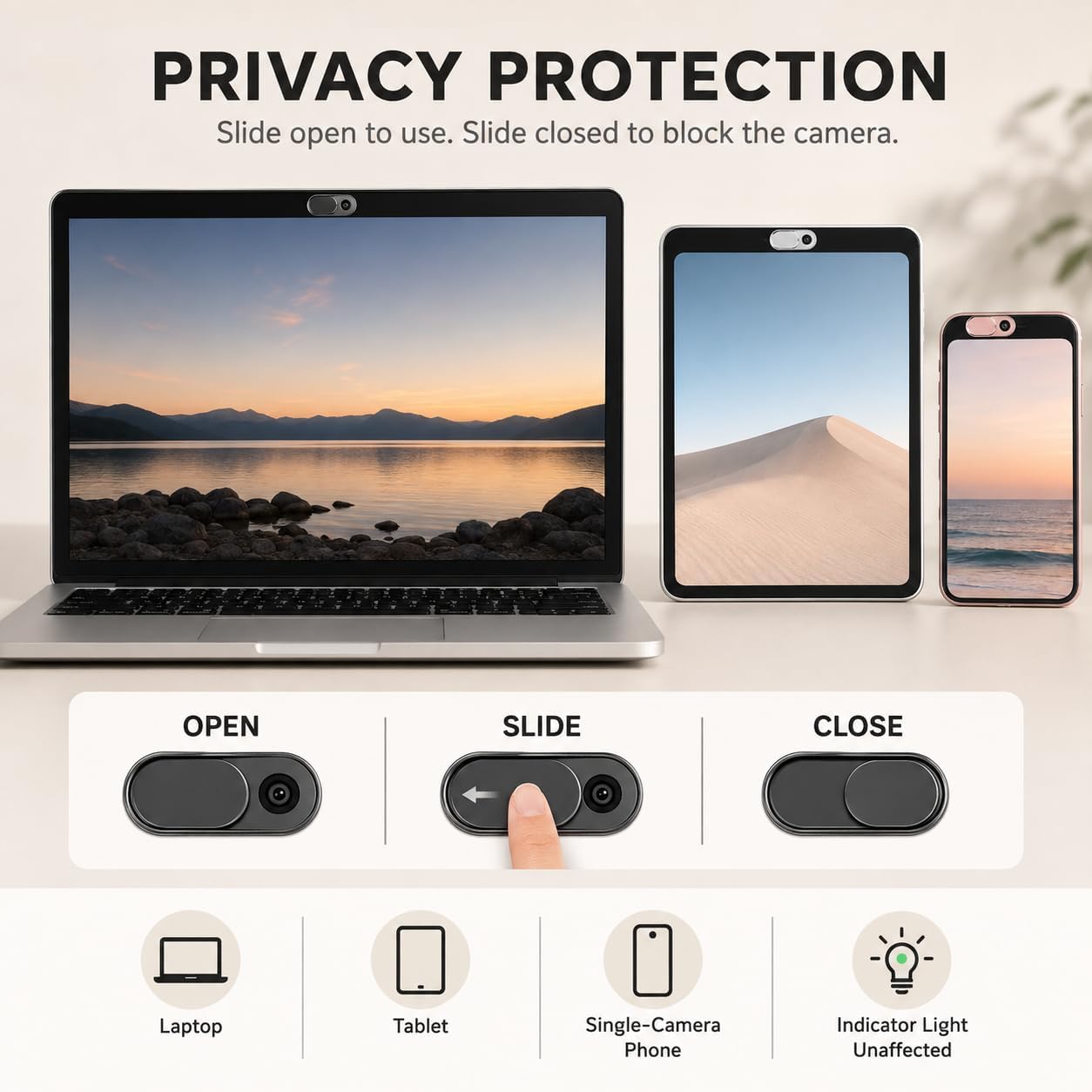 Webcam Cover, 2 Packs, Webcam Cover, 0.7 mm Thin Metal Slider, Mobile Phone Camera Cover, Data Protection, for Laptop, PC, Tablet and Smartphone image 2