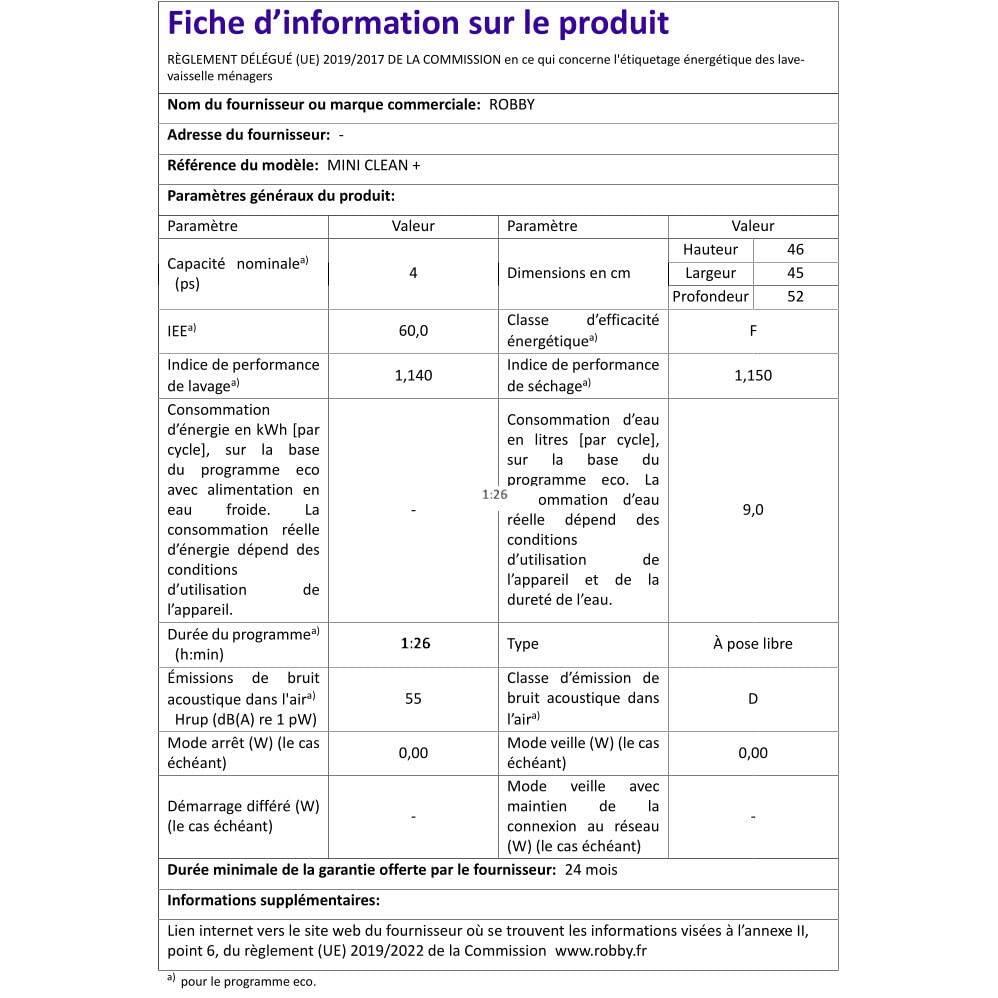 Compacte en snelle vaatwasser / 4 couverts / eco a + / vrijstaand / 7 programma's mini clean + - Afbeelding 6