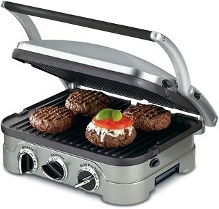 Cuisinart GR-4NP1 Griddler 5-in-1 Indoor Grill & Panini Press - Reversible Nonstick Plates, Dishwasher Safe, Stainless Steel