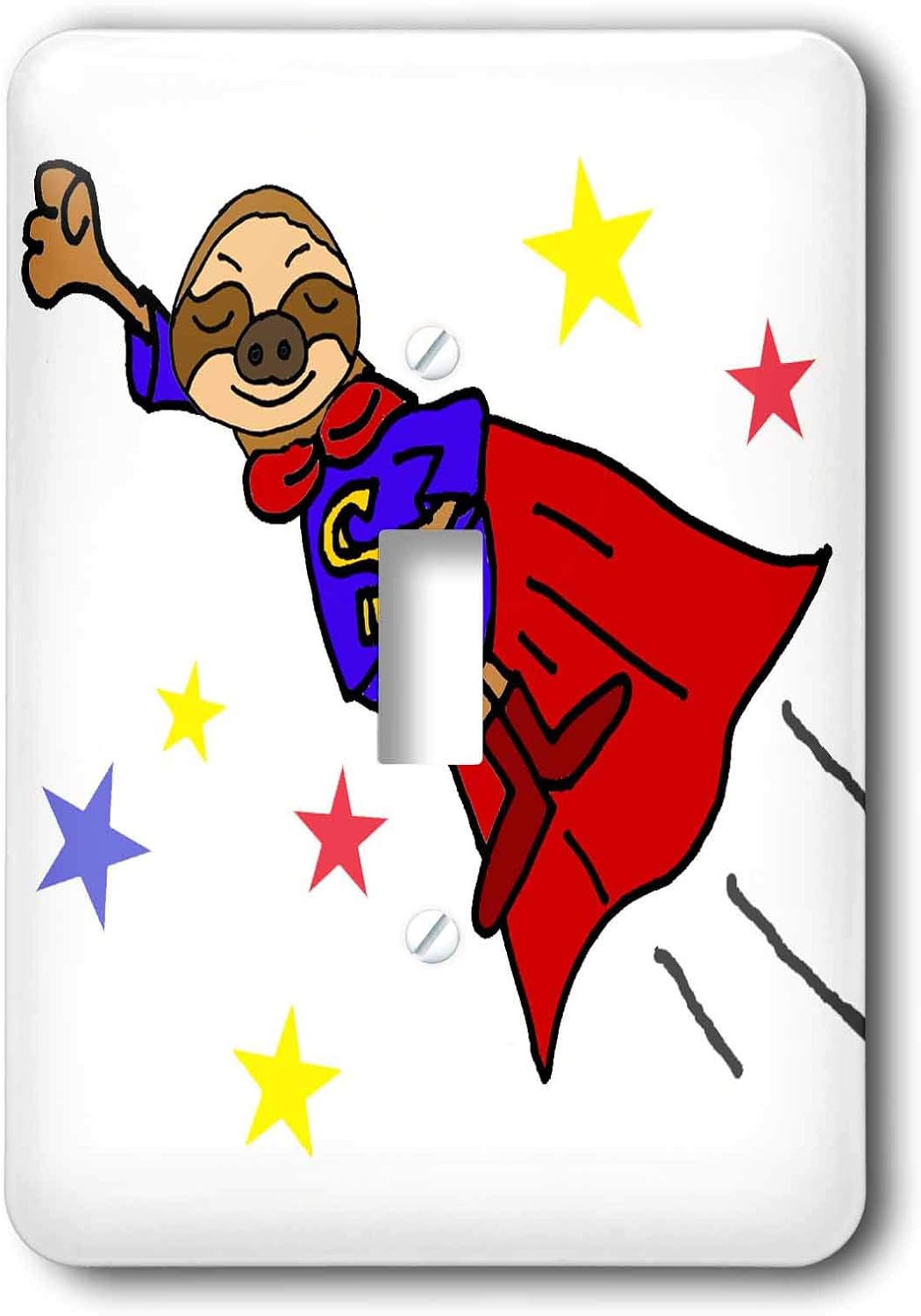 3dRose Cute Funny Flying Sloth Superhero in Red Cape Cartoon single toggle switch