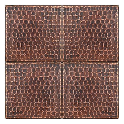 Premier Copper Products T4DBH_PKG4 4-Inch by 4-Inch Hammered Copper Tile - Quantity 4, Oil Rubbed Bronze