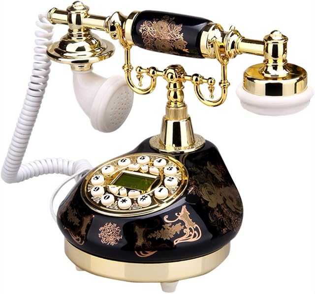 TelPal Corded Old Fashion Antique Telephone Decor 1960, Wired Home Office Telephone Decor System, Ceramic Antique Style (Black)